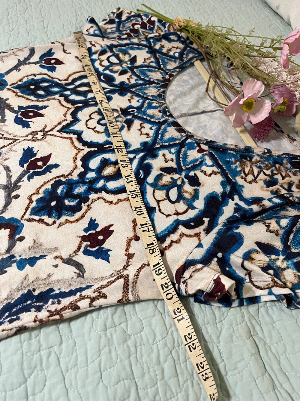 Blue and White Printed Short-Sleeve Maxi Dress by - Picture 5 of 7
